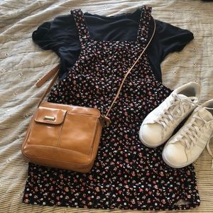 Black Floral Corduroy Overall Dress